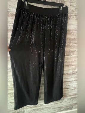 Women's Black Sequin Wide-Leg Pants